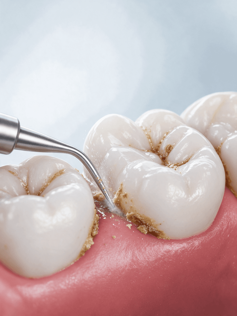 Ultrasonic scaler removing tartar at the gumline