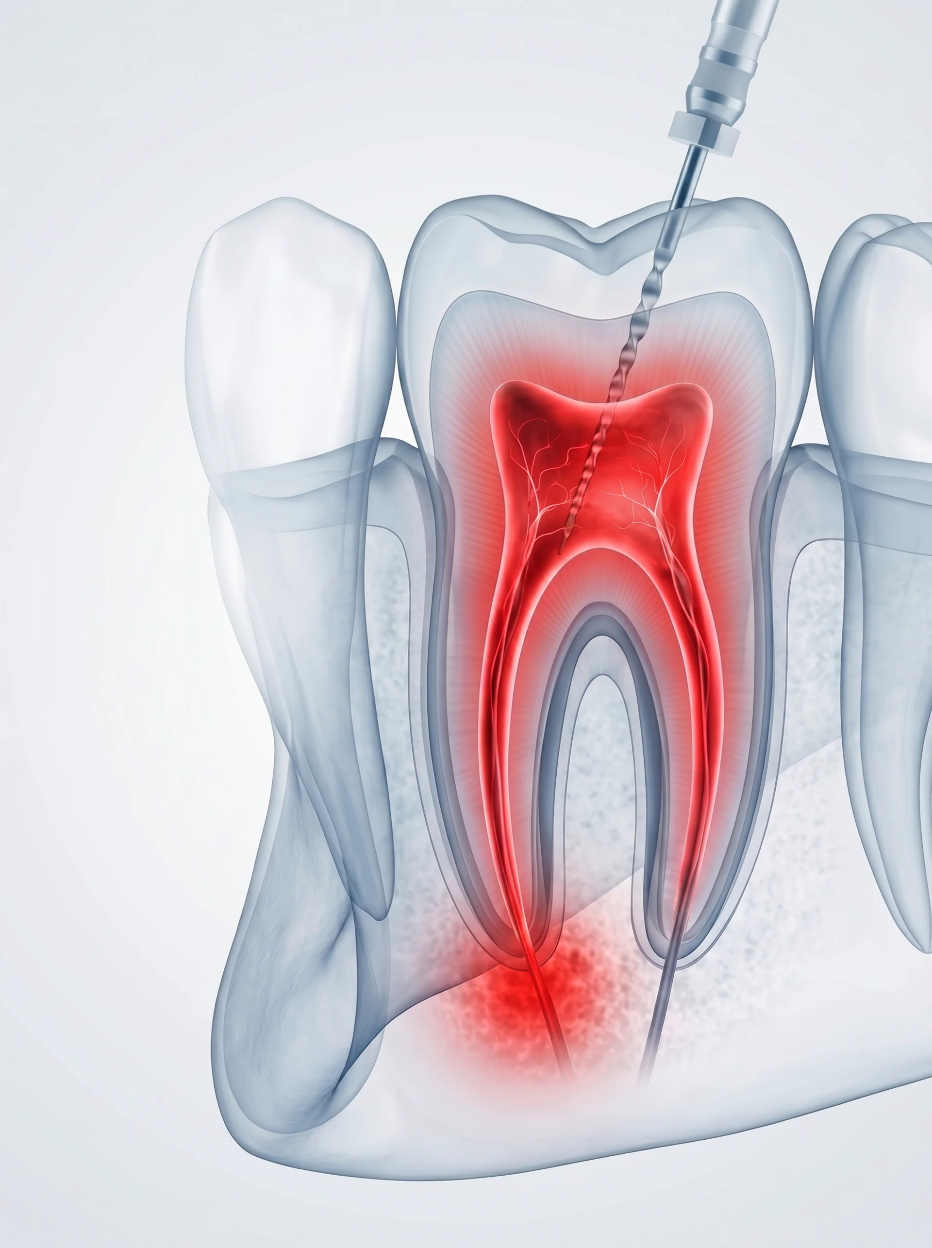 Cross-section of a molar during root canal treatment