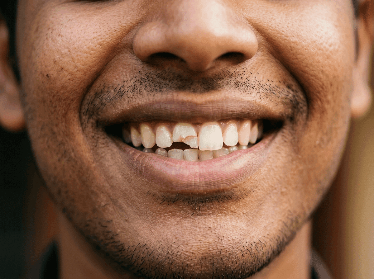 Before emergency dentistry at Dent Health, Banjara Hills, Hyderabad - A freshly broken front tooth repaired the same day.