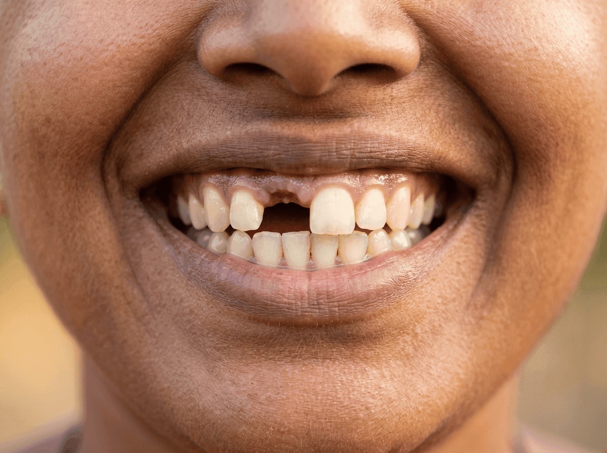 Before emergency dentistry at Dent Health, Banjara Hills, Hyderabad - A knocked-out tooth restored to a complete smile.